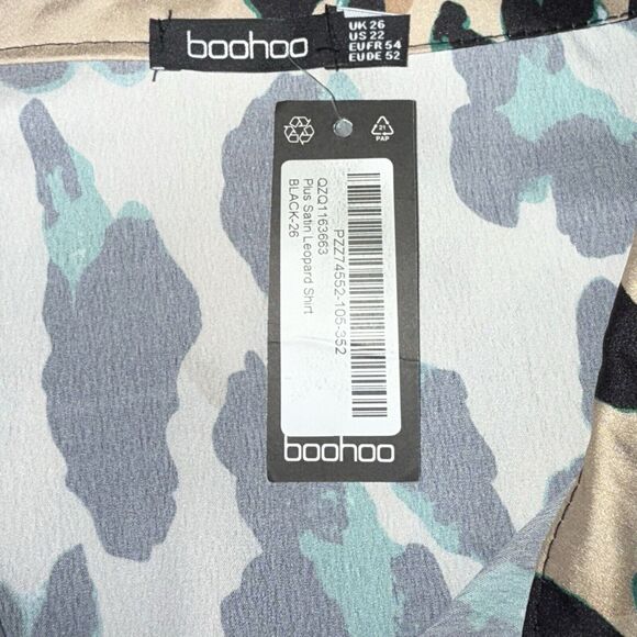 Boohoo Tunic Top Women's Size 22 Multicolor Leopard Animal Print Satin Button Up - Picture 6 of 10
